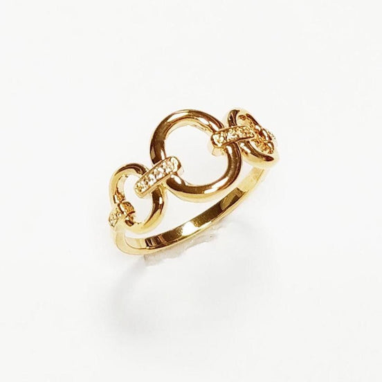 Gold Circle Chain Link Ring • 18K Gold Plated Cz Paved Stones • Statement Modern Circular Openwork Jewelry • Unique Timeless Gift for Woman