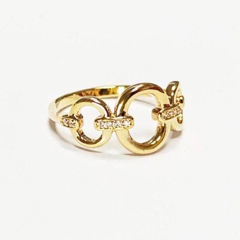Gold Circle Chain Link Ring • 18K Gold Plated Cz Paved Stones • Statement Modern Circular Openwork Jewelry • Unique Timeless Gift for Woman