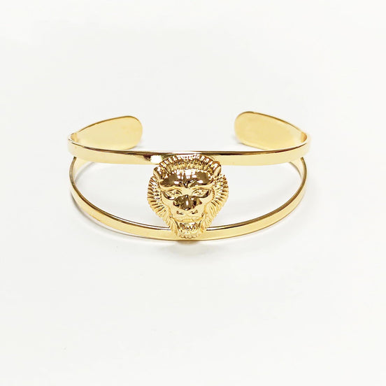 Gold Lion Head Cuff Bracelet • 18K Gold Plated Bangle • Fierce King of the Jungle Powerful Symbol of Power & Strength Jewelry • Women Gift