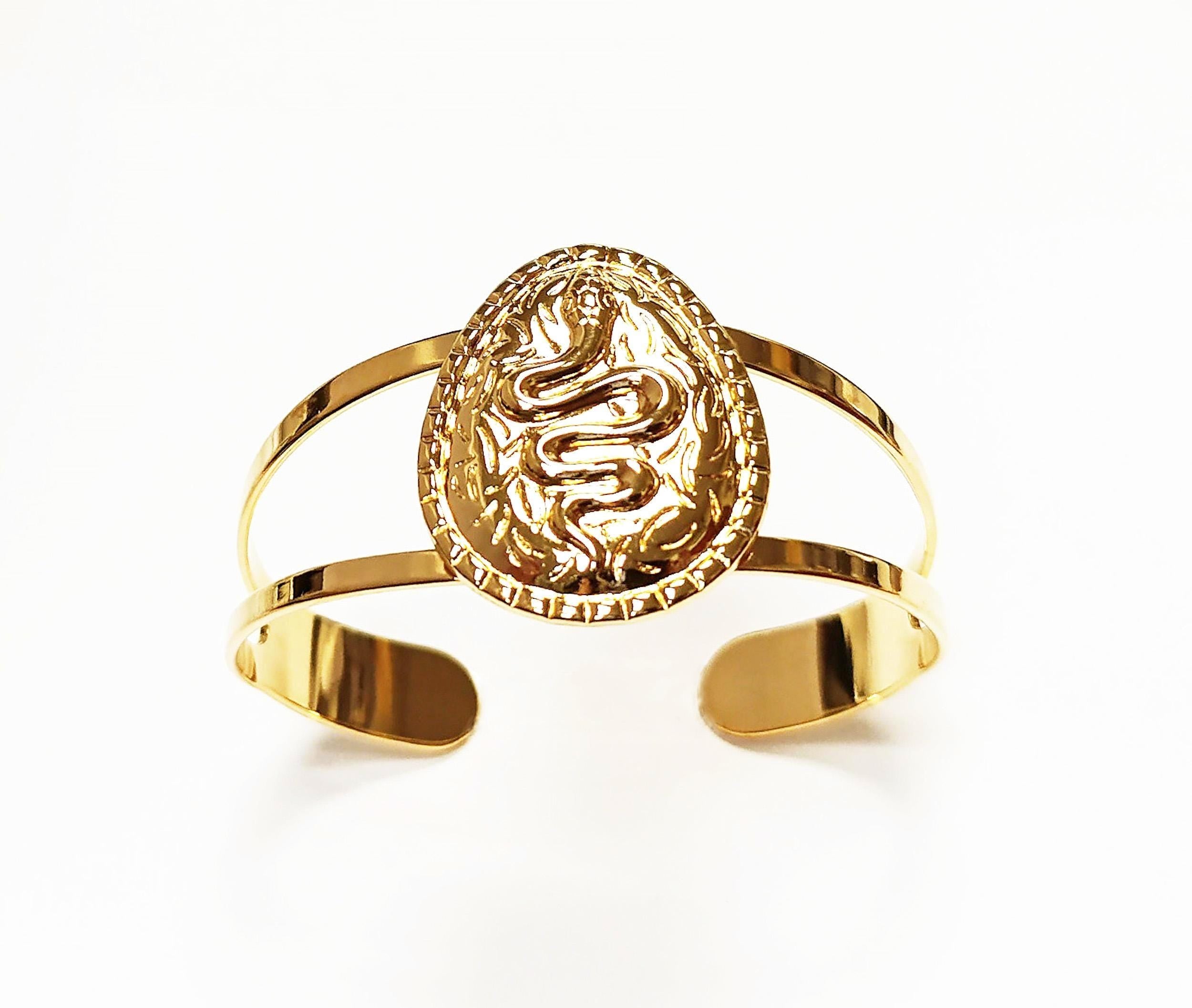 Gold Snake Cuff Bracelet • 18K Gold Plated Open Bangle • Native-Inspired Powerful Serpent Symbol of Fertility & Rebirth Jewelry • Women Gift