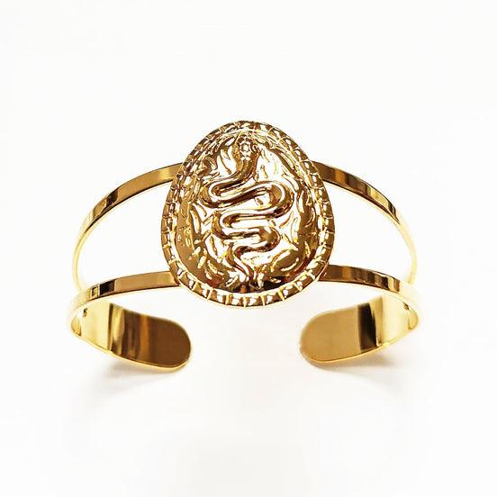 Gold Snake Cuff Bracelet • 18K Gold Plated Open Bangle • Native-Inspired Powerful Serpent Symbol of Fertility & Rebirth Jewelry • Women Gift