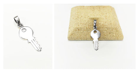 Modern KEY Pendant - Sterling Silver - Love KEY - Small jewelry, Promise Love symbol, Silver Key Charm, Silver Tiny Key Pendant