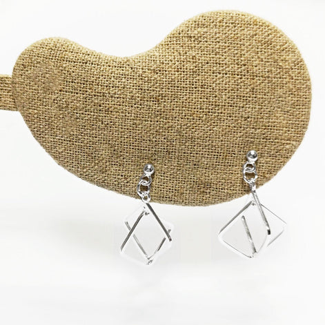 Sterling Silver Double Square Dangle Earrings • Modern Geometric Jewelry