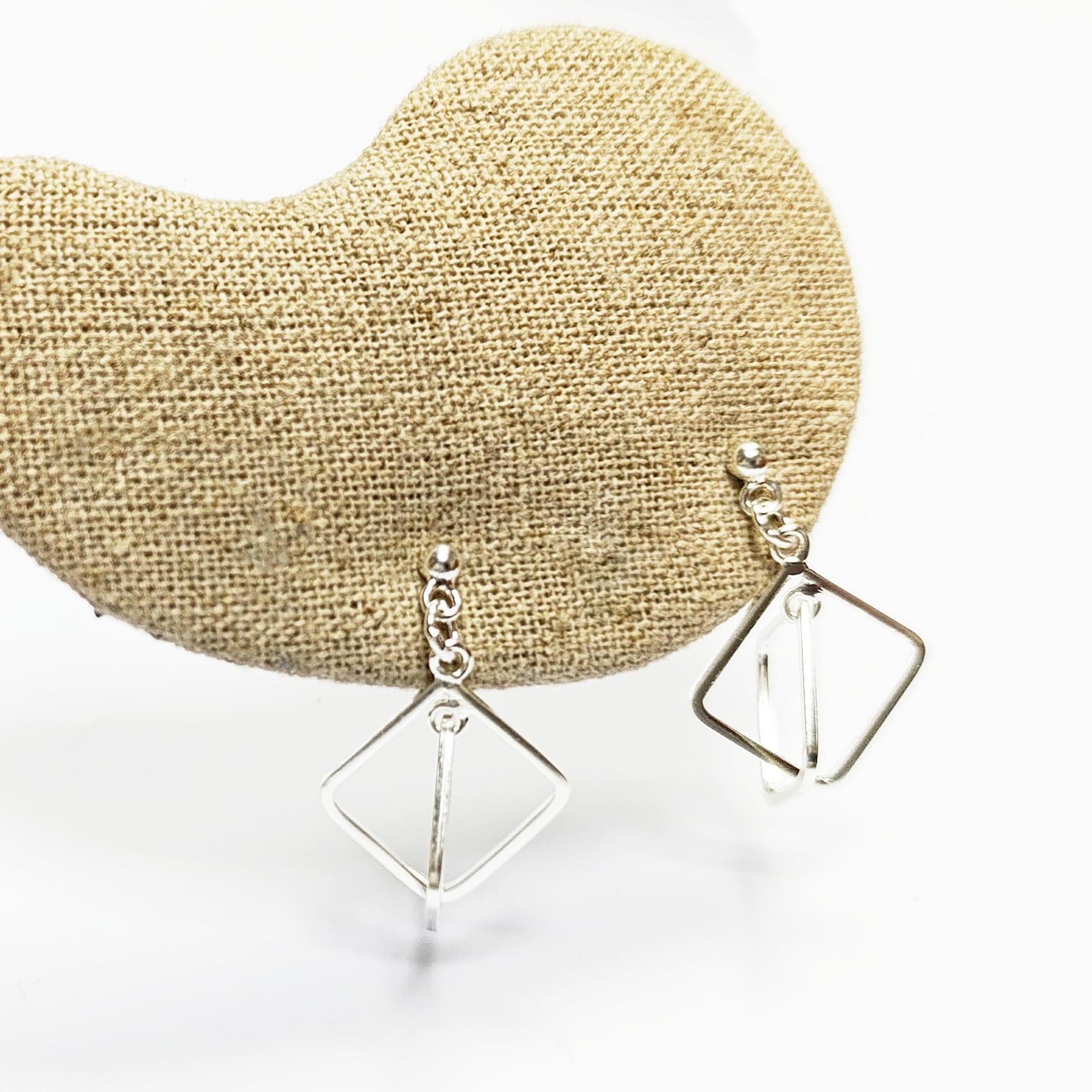 Sterling Silver Double Square Dangle Earrings • Modern Geometric Jewelry