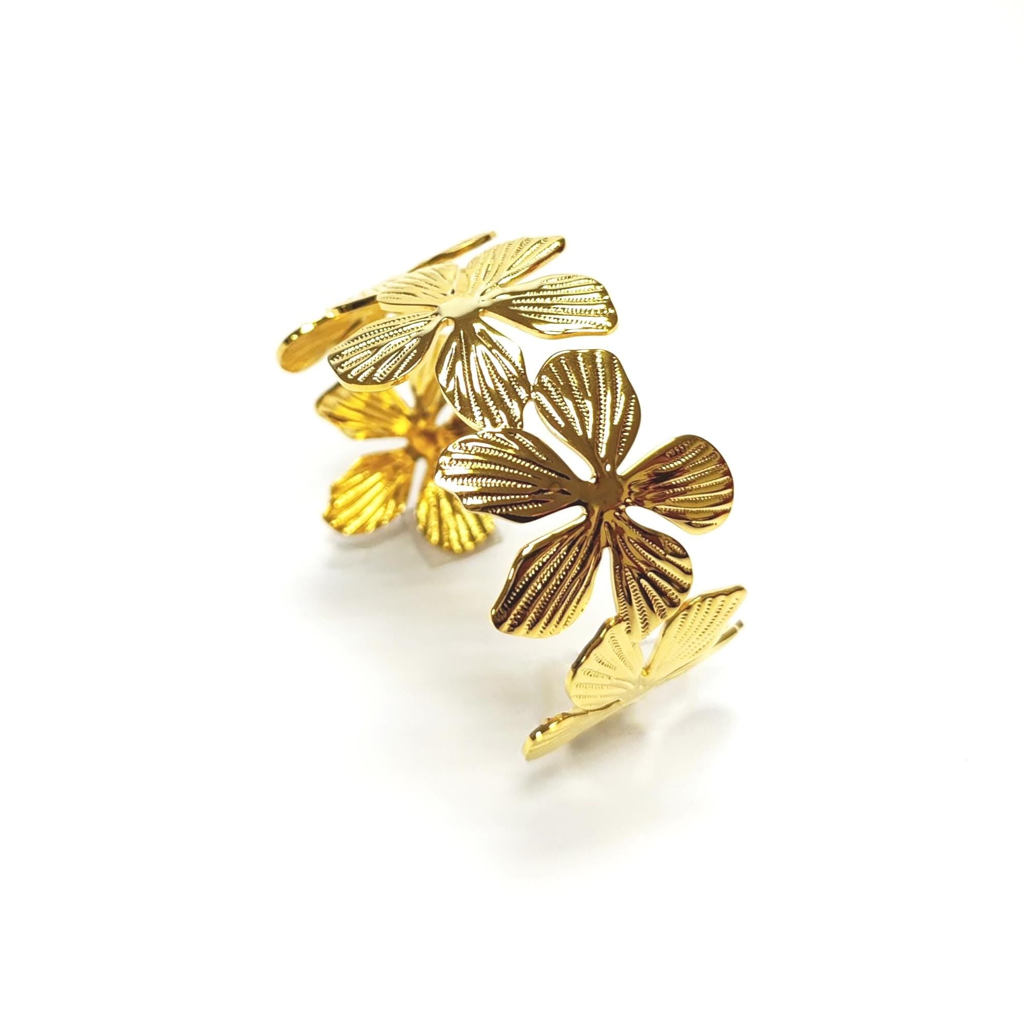 18K Gold Filled Orchid Cuff Bracelet • Floral Statement Bangle