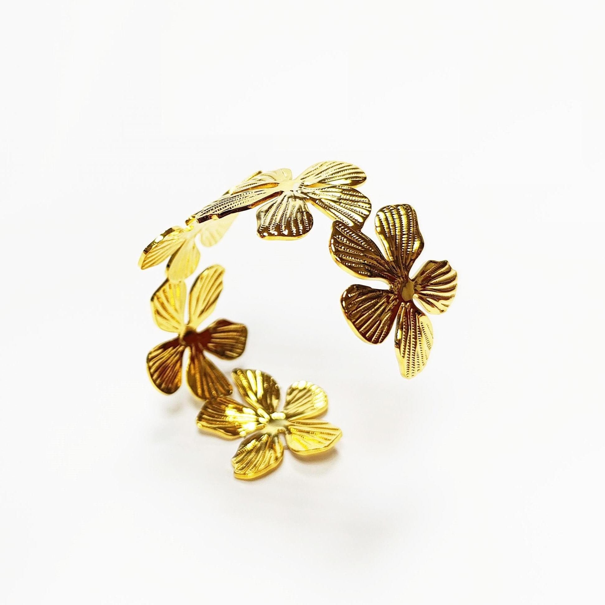 18K Gold Filled Orchid Cuff Bracelet • Floral Statement Bangle