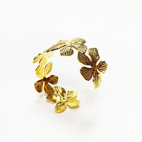18K Gold Filled Orchid Cuff Bracelet • Floral Statement Bangle