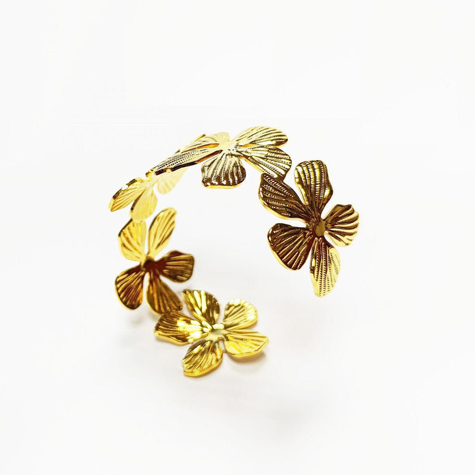 18K Gold Filled Orchid Cuff Bracelet • Floral Statement Bangle