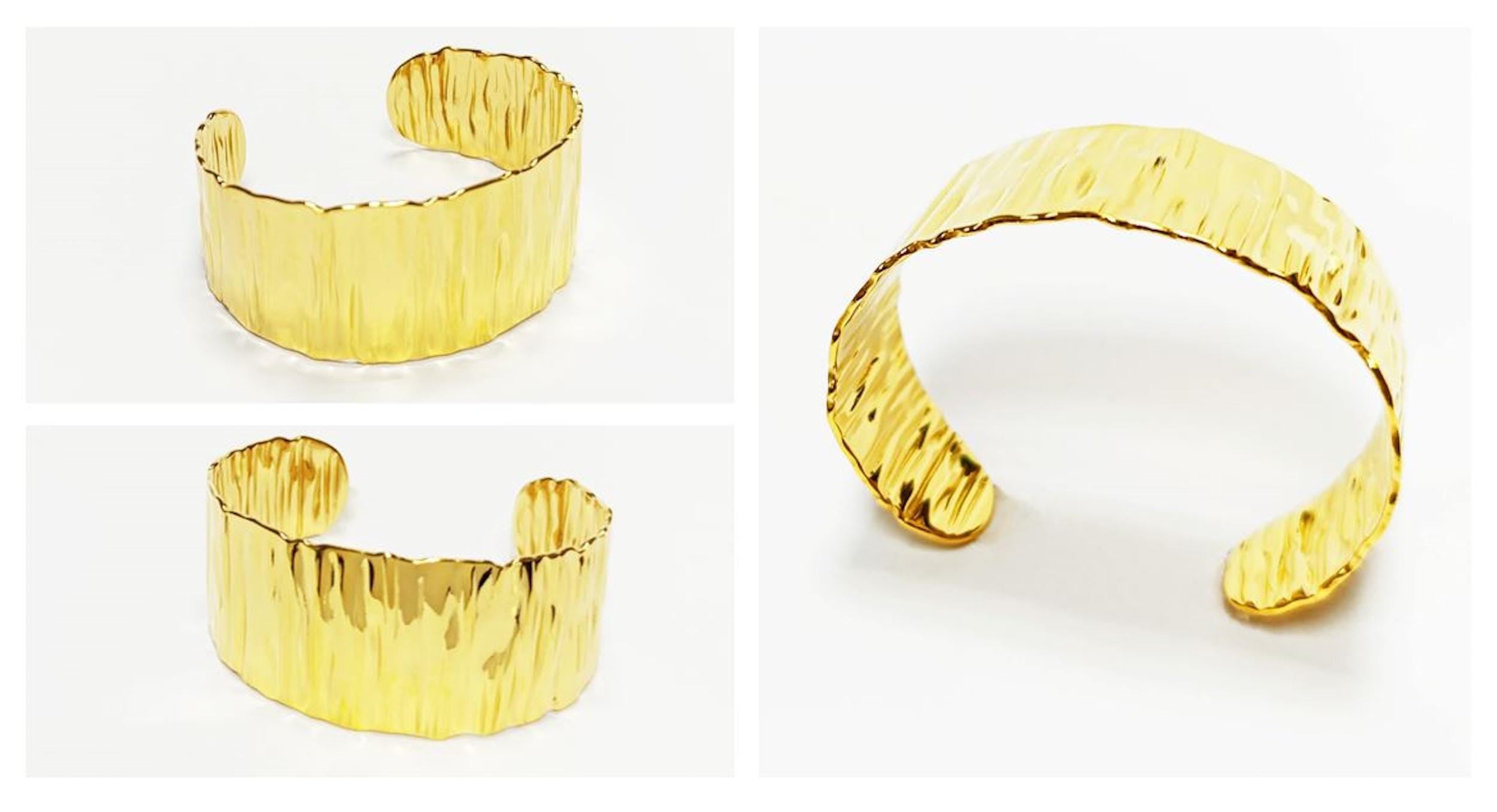 Hammered Gold Cuff Bracelet • 18K Gold Filled Open Bangle