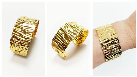 Hammered Gold Cuff Bracelet • 18K Gold Filled Open Bangle