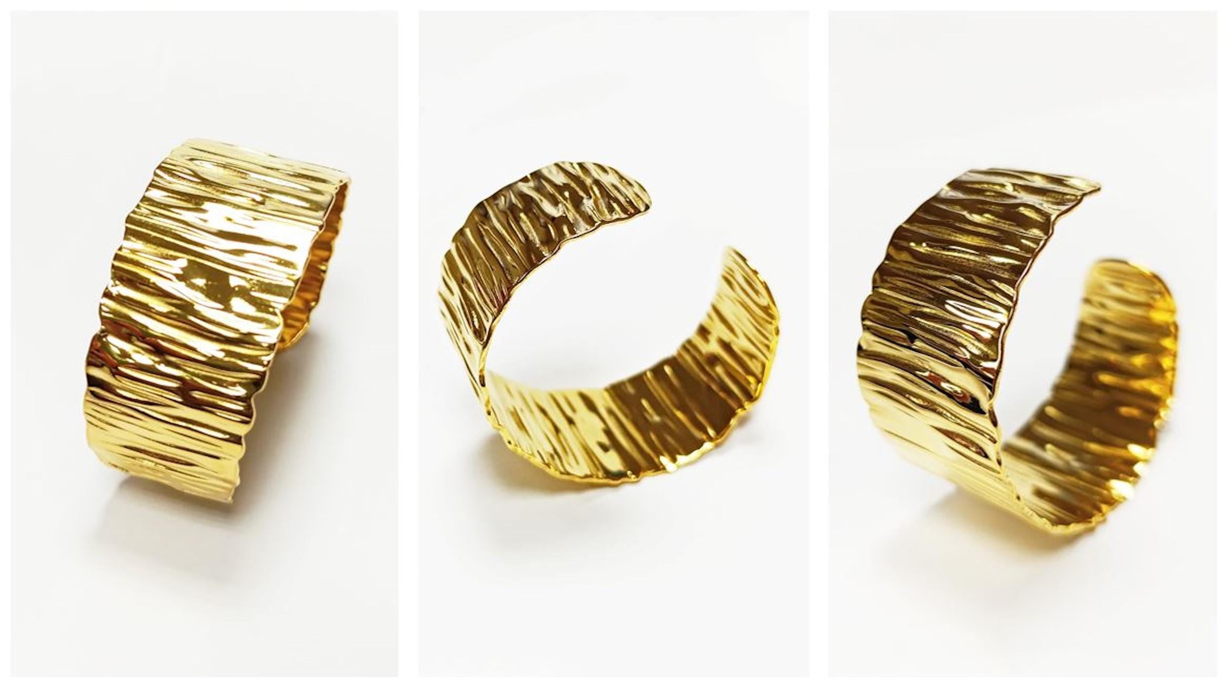 Hammered Gold Cuff Bracelet • 18K Gold Filled Open Bangle