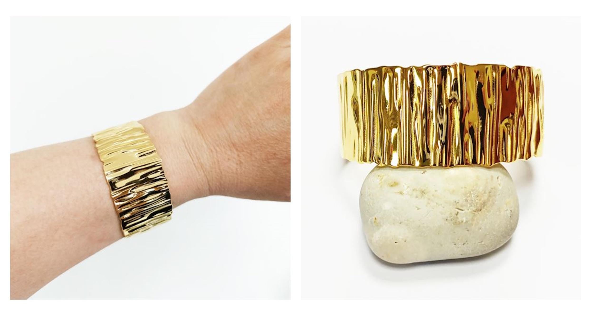 Hammered Gold Cuff Bracelet • 18K Gold Filled Open Bangle