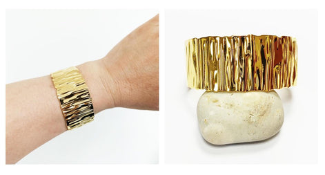 Hammered Gold Cuff Bracelet • 18K Gold Filled Open Bangle