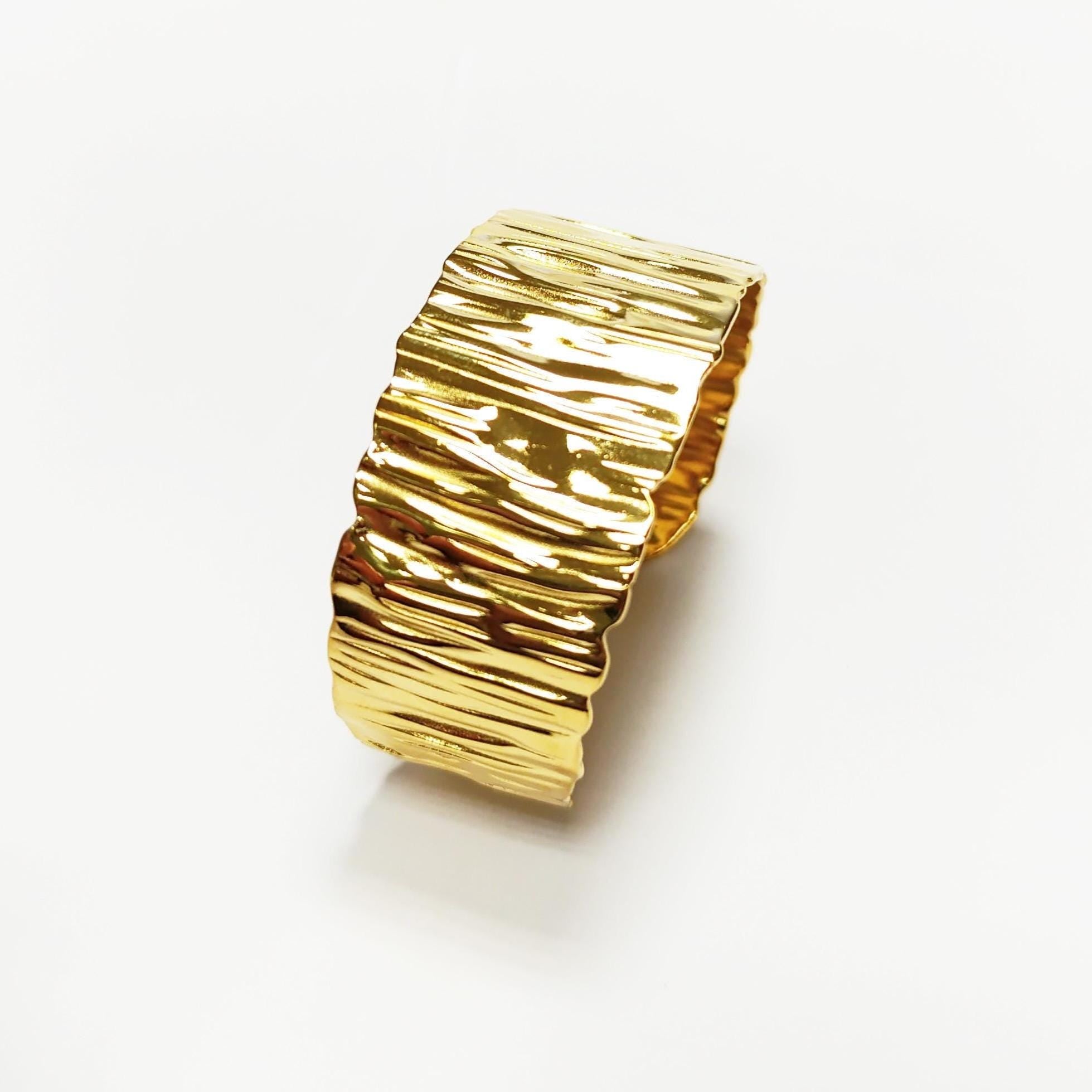 Hammered Gold Cuff Bracelet • 18K Gold Filled Open Bangle