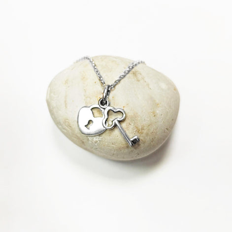 Sterling Silver Lock and Key Necklace • Romantic Love Jewelry