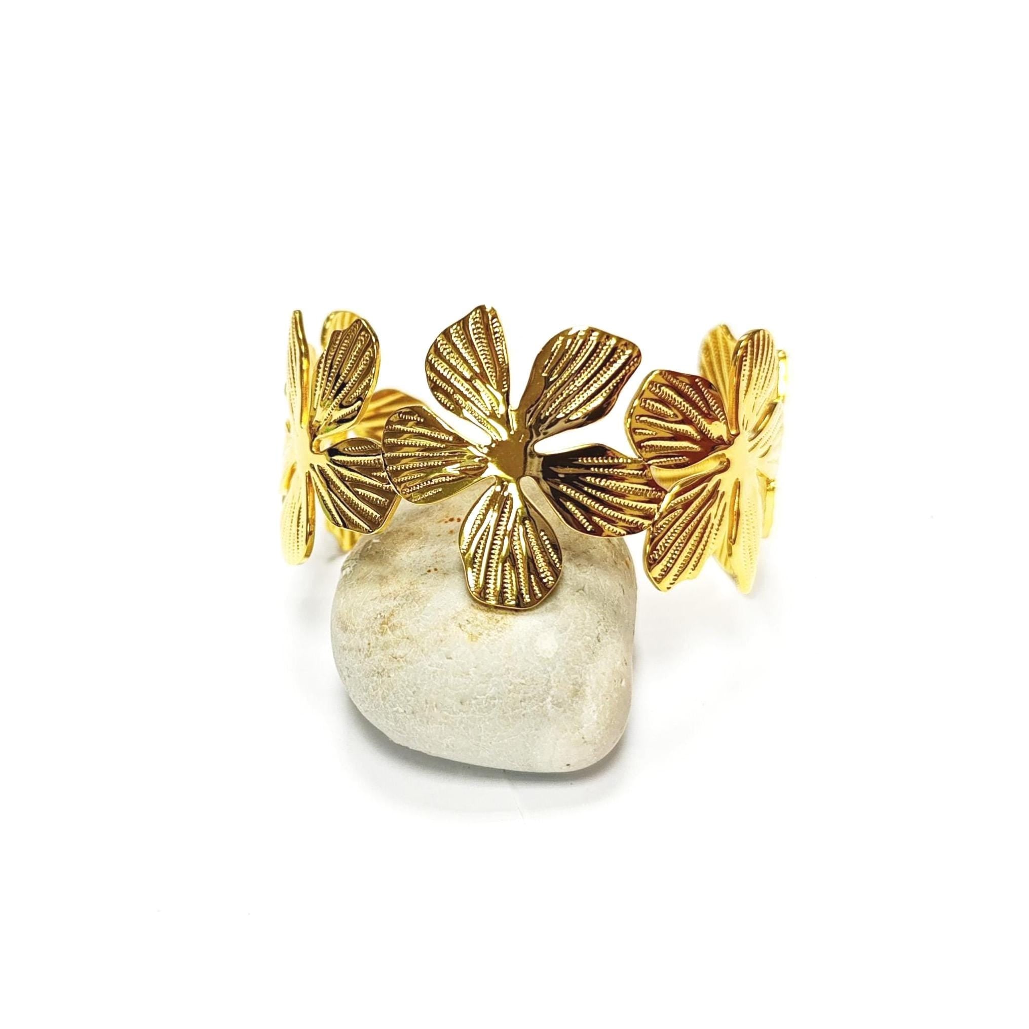 18K Gold Filled Orchid Cuff Bracelet • Floral Statement Bangle