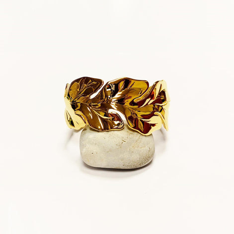 Tropical Leaf Cuff Bracelet • 18K Gold Filled • Nature Inspired Motif Open Wide Bangle • Boho Foliage Jewelry • Unique Woman Botanical Gift