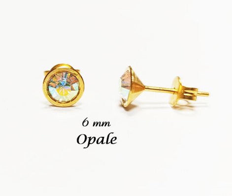 White Stone Stud Earrings • 18K Gold-Plated with Elegant Iridescent or Diamond White Cz 6mm Stone • Everyday Jewelry • Minimalist Studs