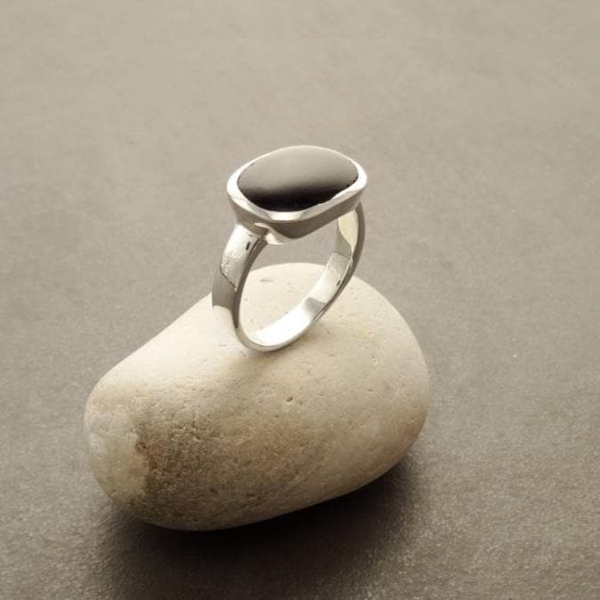 Small Square Ring, 925 Sterling Silver, Genuine Onyx Stone, Modern Geometric Jewelry, Minimalist Signet ring,
