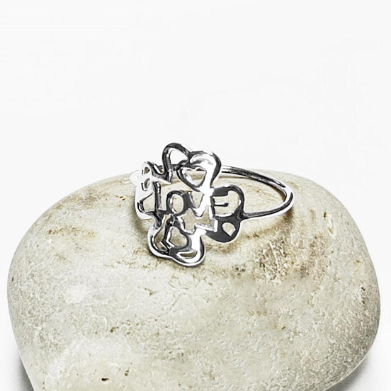 LOVE Clover Ring, Sterling Silver, Four Leaf Lucky Charm, Love Ring, Best Friends Ring, Girlfriend, Irish Saint Patrick Day Gift