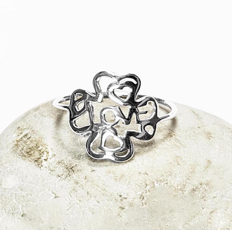 LOVE Clover Ring, Sterling Silver, Four Leaf Lucky Charm, Love Ring, Best Friends Ring, Girlfriend, Irish Saint Patrick Day Gift