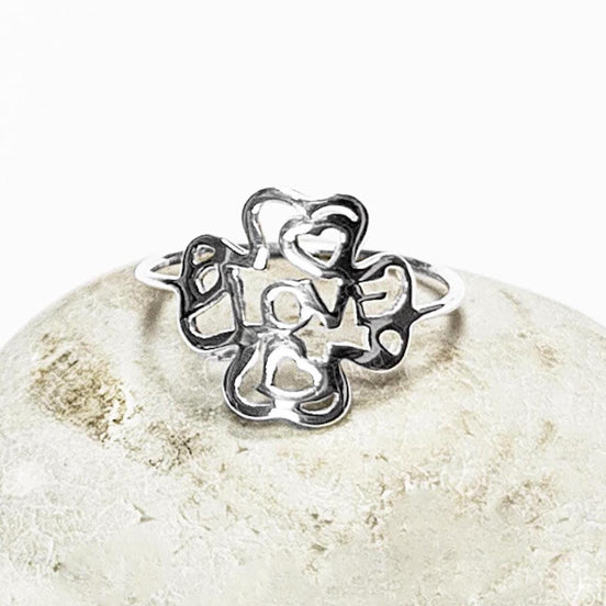 LOVE Clover Ring, Sterling Silver, Four Leaf Lucky Charm, Love Ring, Best Friends Ring, Girlfriend, Irish Saint Patrick Day Gift