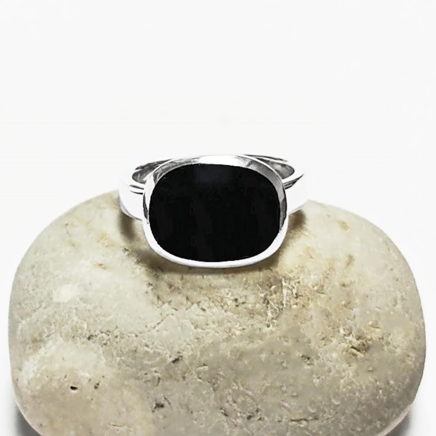Small Square Ring, 925 Sterling Silver, Genuine Onyx Stone, Modern Geometric Jewelry, Minimalist Signet ring,