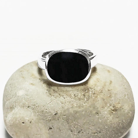 Small Square Ring, 925 Sterling Silver, Genuine Onyx Stone, Modern Geometric Jewelry, Minimalist Signet ring,