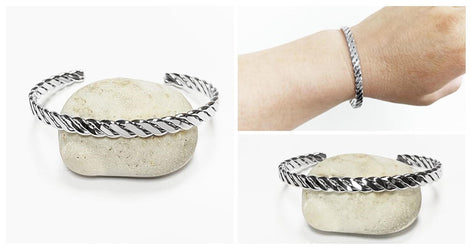 Twisted Cuff • Stainless Steel • Modern Rope Open Bangle Rigid Bracelet • Minimalist Unisex Jewelry • Light Slim Cuff • Gift for Men