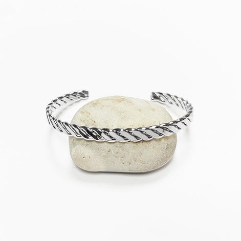 Twisted Cuff • Stainless Steel • Modern Rope Open Bangle Rigid Bracelet • Minimalist Unisex Jewelry • Light Slim Cuff • Gift for Men