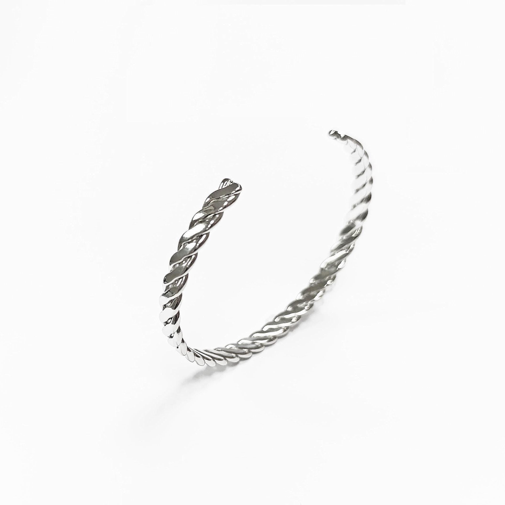 Twisted Cuff • Stainless Steel • Modern Rope Open Bangle Rigid Bracelet • Minimalist Unisex Jewelry • Light Slim Cuff • Gift for Men