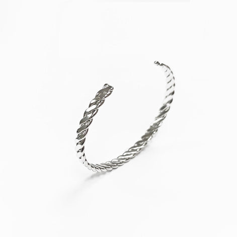 Twisted Cuff • Stainless Steel • Modern Rope Open Bangle Rigid Bracelet • Minimalist Unisex Jewelry • Light Slim Cuff • Gift for Men