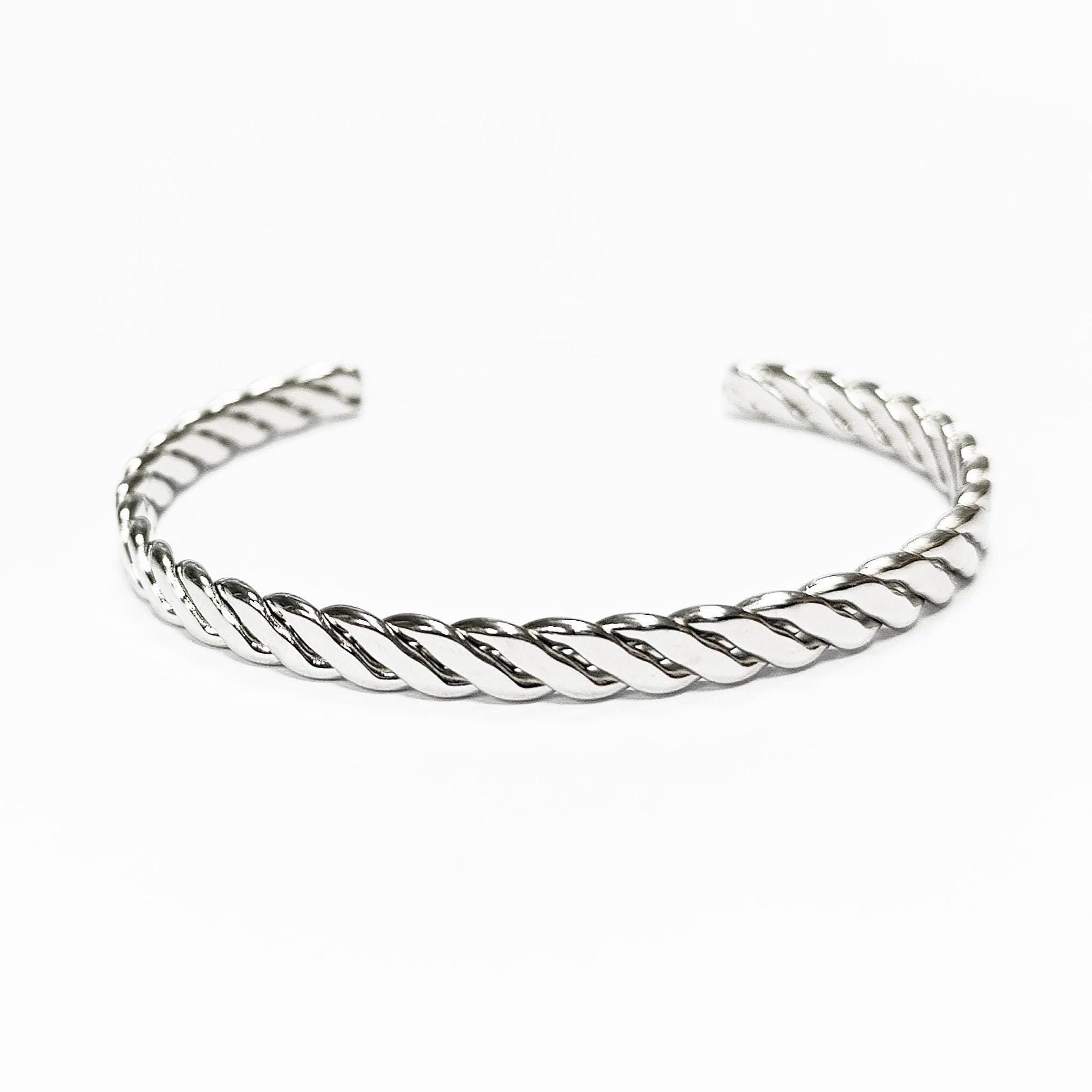 Twisted Cuff • Stainless Steel • Modern Rope Open Bangle Rigid Bracelet • Minimalist Unisex Jewelry • Light Slim Cuff • Gift for Men