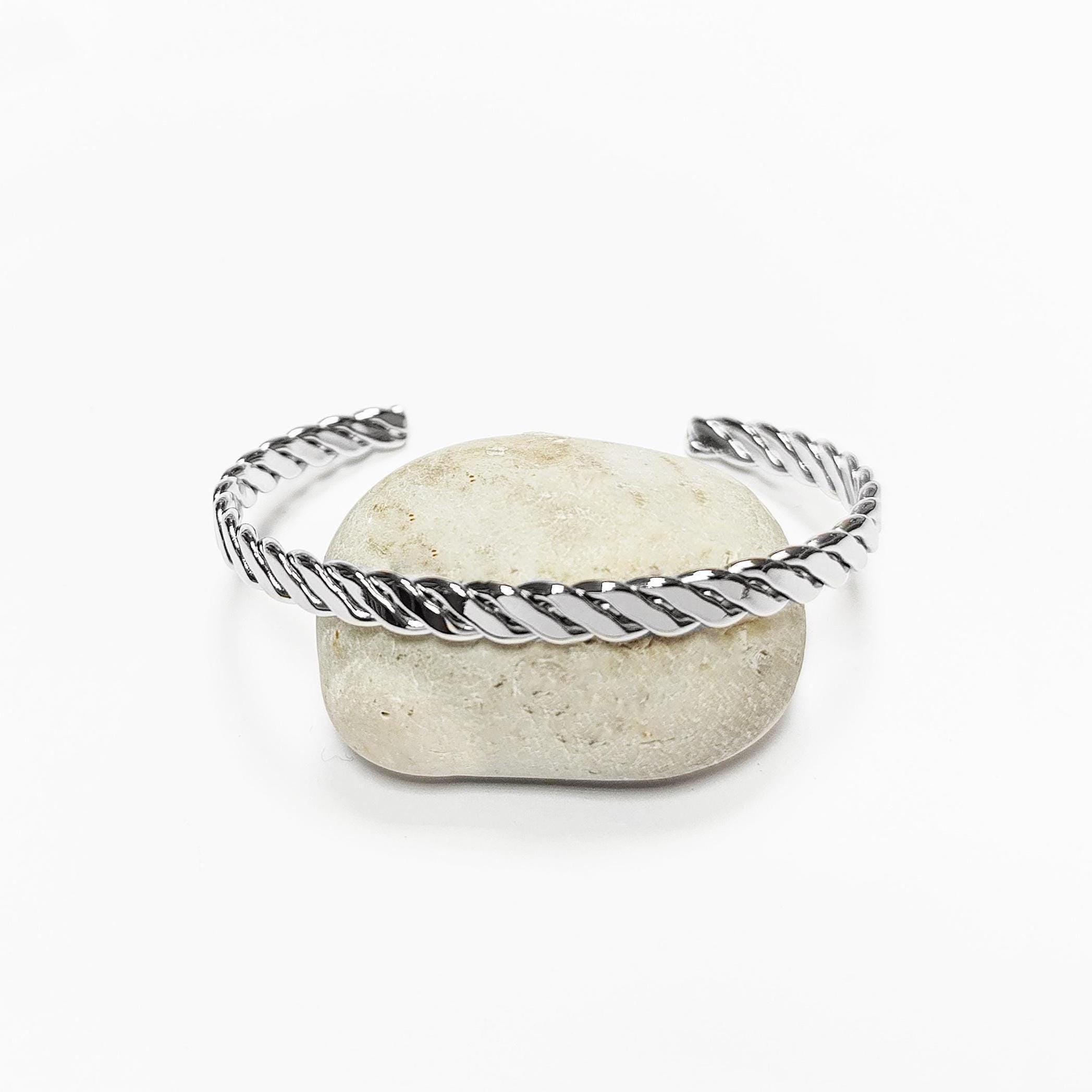 Twisted Cuff • Stainless Steel • Modern Rope Open Bangle Rigid Bracelet • Minimalist Unisex Jewelry • Light Slim Cuff • Gift for Men