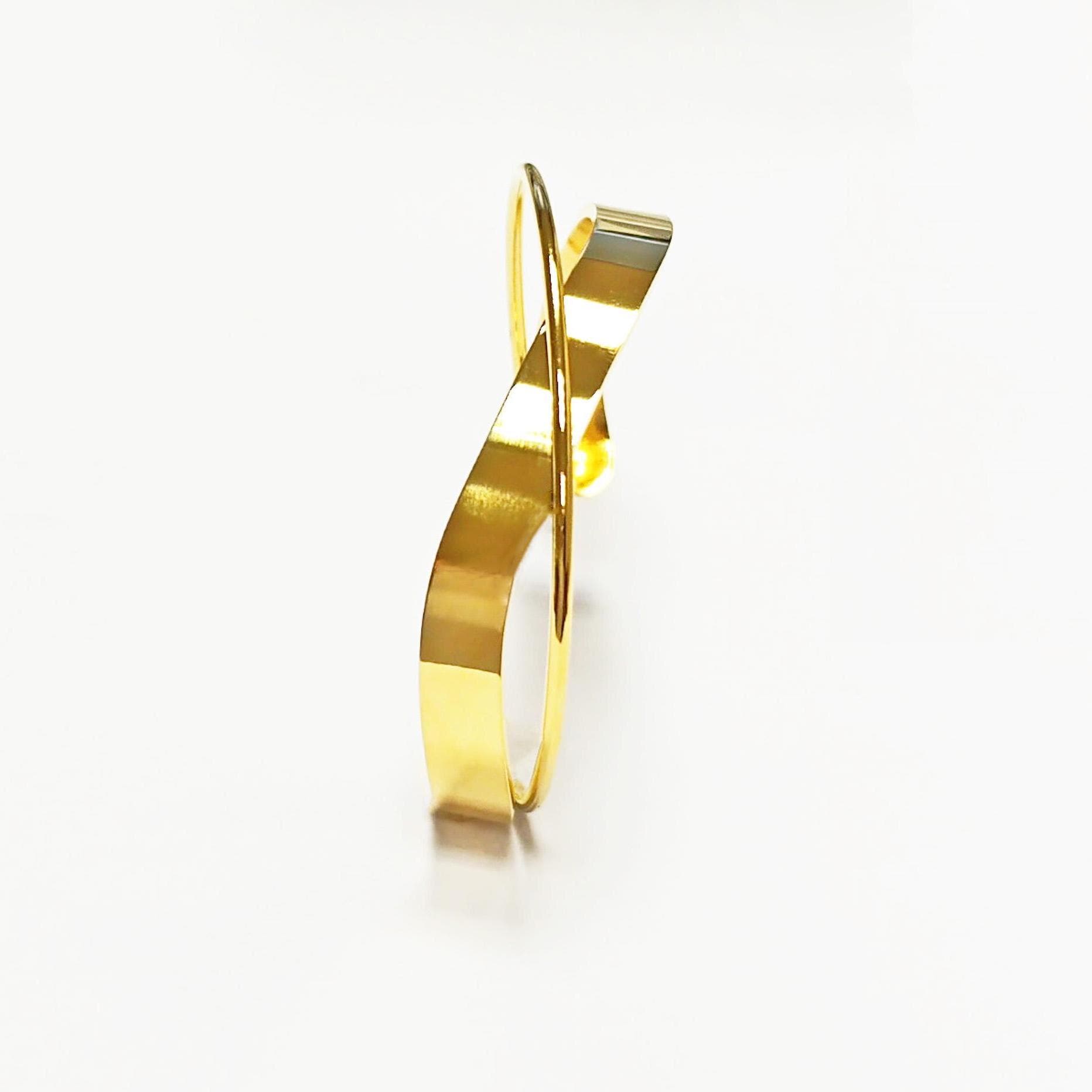 Crossing Cuff Bracelet • 18K Gold Filled • Statement Open Twist Bangle • Luxury Gift for Her