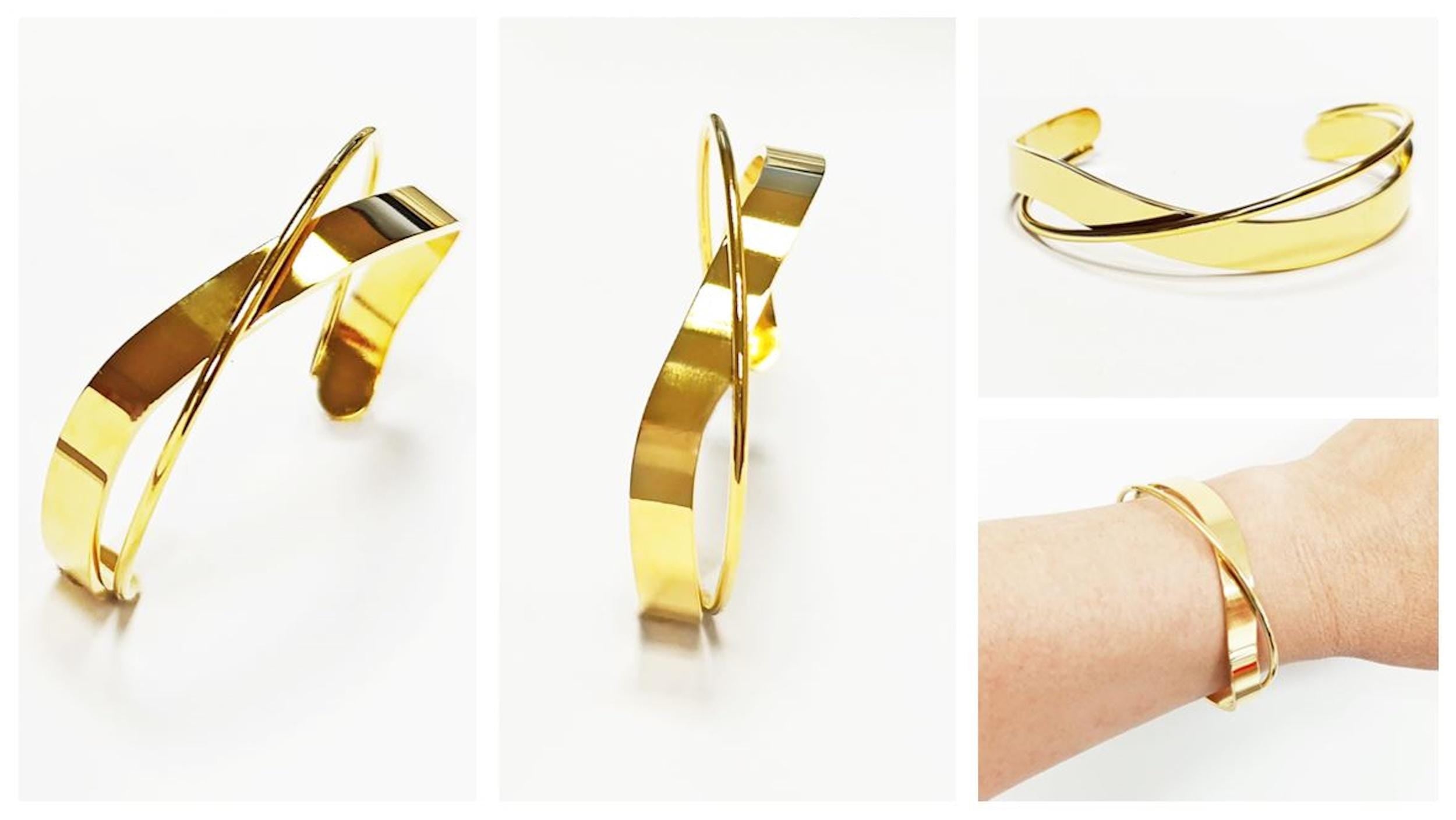 Crossing Cuff Bracelet • 18K Gold Filled • Statement Open Twist Bangle • Luxury Gift for Her