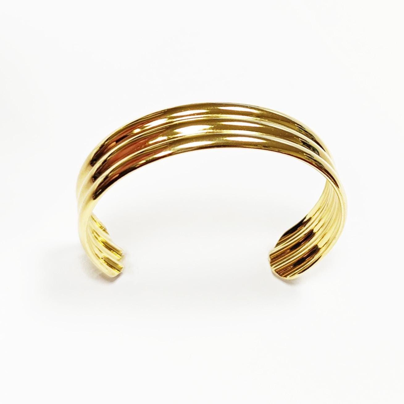 Triple Row Gold Cuff • 18K Gold Filled • Modern Stacked Three Rows Band Lines Open Bangle • Statement Minimalist Jewelry • Gift for Women