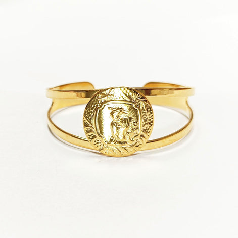Japanese Art Deco Cuff Bracelet • 18K Gold Plated Open Bangle with Intricate Oriental Patterns Jewelry • Asian Antique Inspired Gift for Her