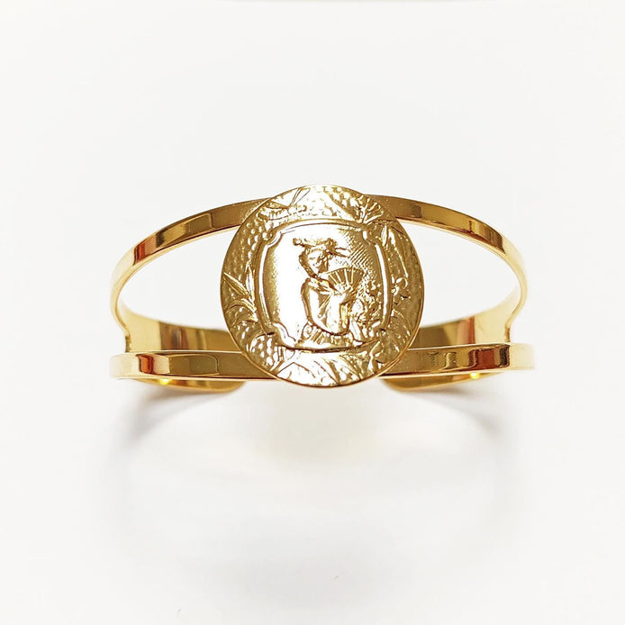 Japanese Art Deco Cuff Bracelet • 18K Gold Plated Open Bangle with Intricate Oriental Patterns Jewelry • Asian Antique Inspired Gift for Her