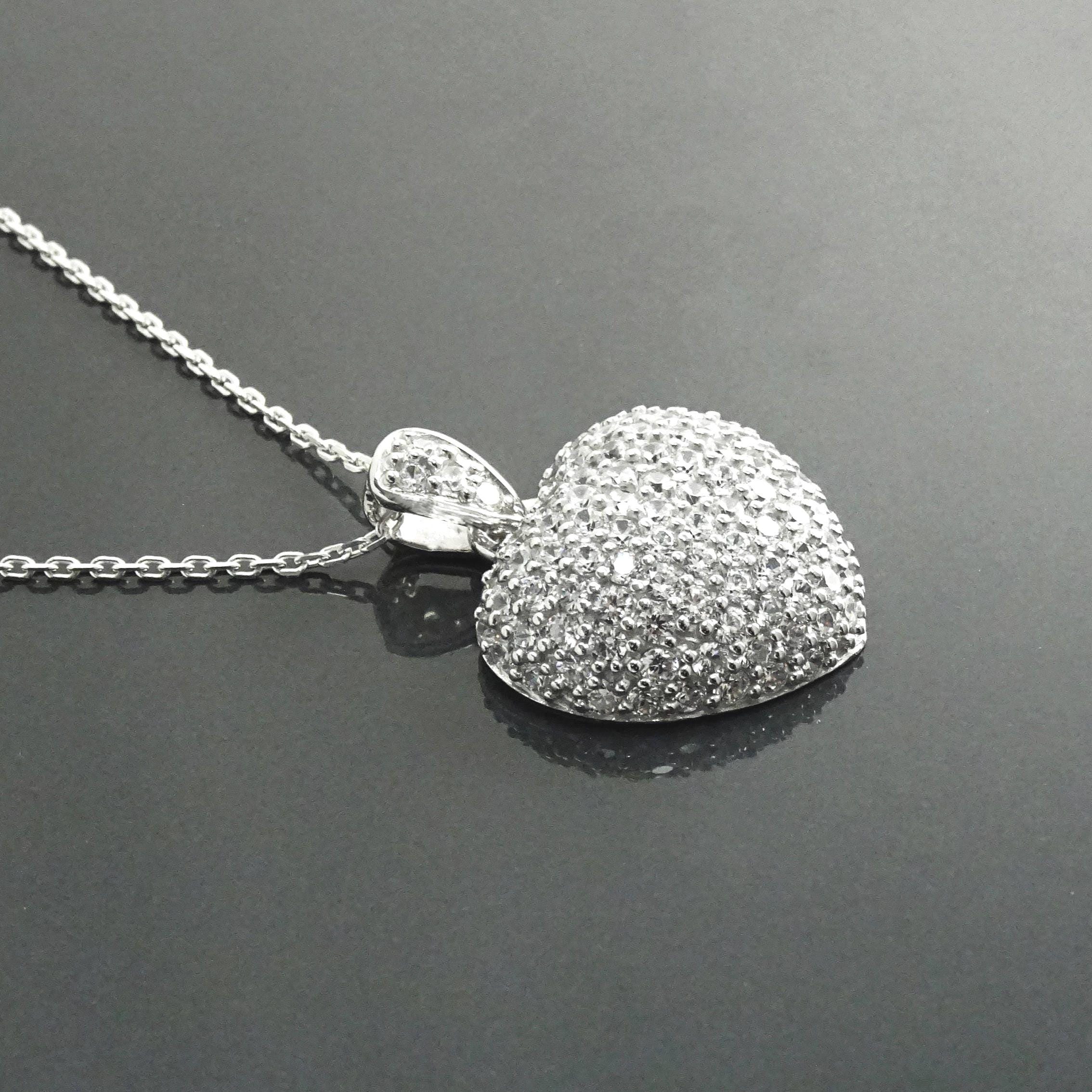 Forever Pave Diamond Heart Necklace by KRAMIKE • Love Necklace for Girlfriend • Perfect Gift for Wife • Sterling Silver • Size L • KP003