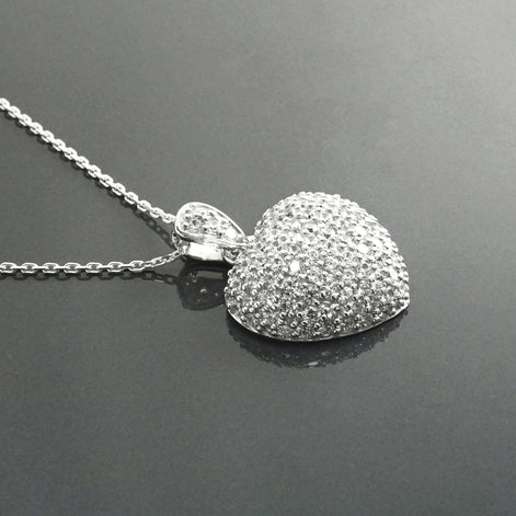Forever Pave Diamond Heart Necklace by KRAMIKE • Love Necklace for Girlfriend • Perfect Gift for Wife • Sterling Silver • Size L • KP003