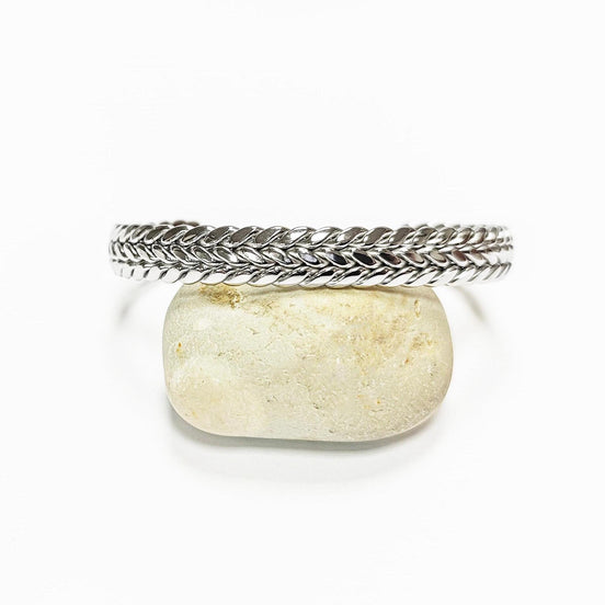 Braided Bangle Bracelet • Stainless Steel • Twisted Rope Open Rigid Cuff • Modern Unisex Jewelry • Light Slim Cuff • Gift for Her or Him