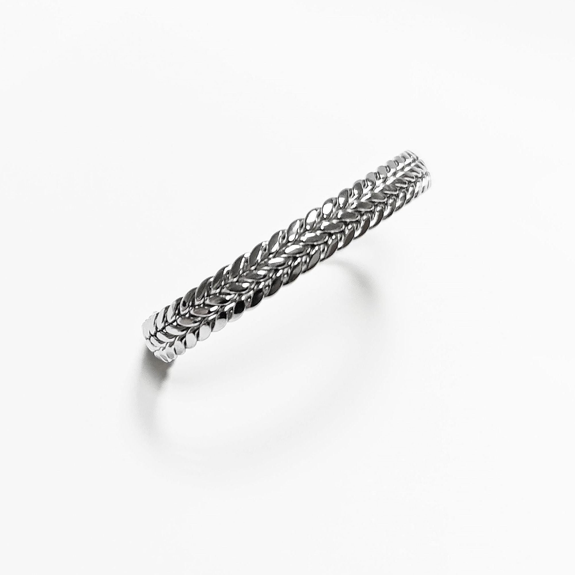 Braided Bangle Bracelet • Stainless Steel • Twisted Rope Open Rigid Cuff • Modern Unisex Jewelry • Light Slim Cuff • Gift for Her or Him