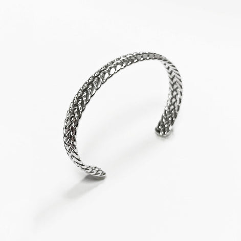 Braided Bangle Bracelet • Stainless Steel • Twisted Rope Open Rigid Cuff • Modern Unisex Jewelry • Light Slim Cuff • Gift for Her or Him
