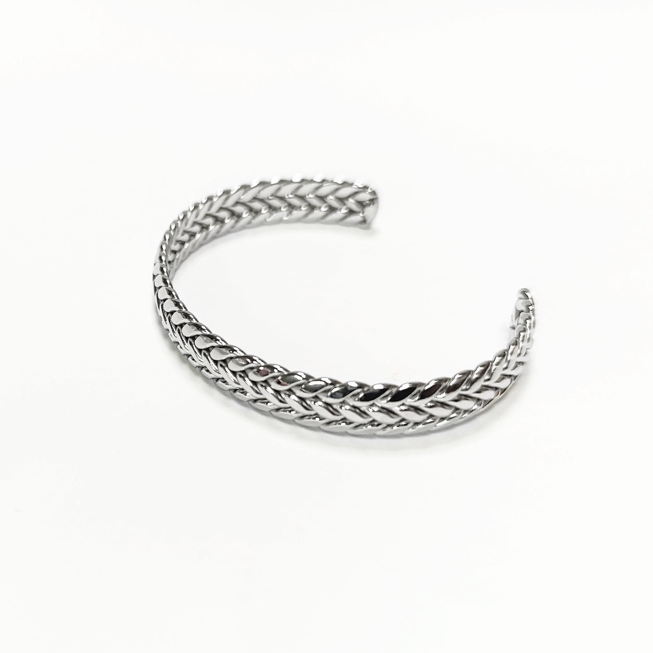 Braided Bangle Bracelet • Stainless Steel • Twisted Rope Open Rigid Cuff • Modern Unisex Jewelry • Light Slim Cuff • Gift for Her or Him
