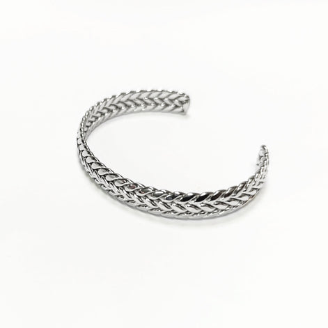 Braided Bangle Bracelet • Stainless Steel • Twisted Rope Open Rigid Cuff • Modern Unisex Jewelry • Light Slim Cuff • Gift for Her or Him