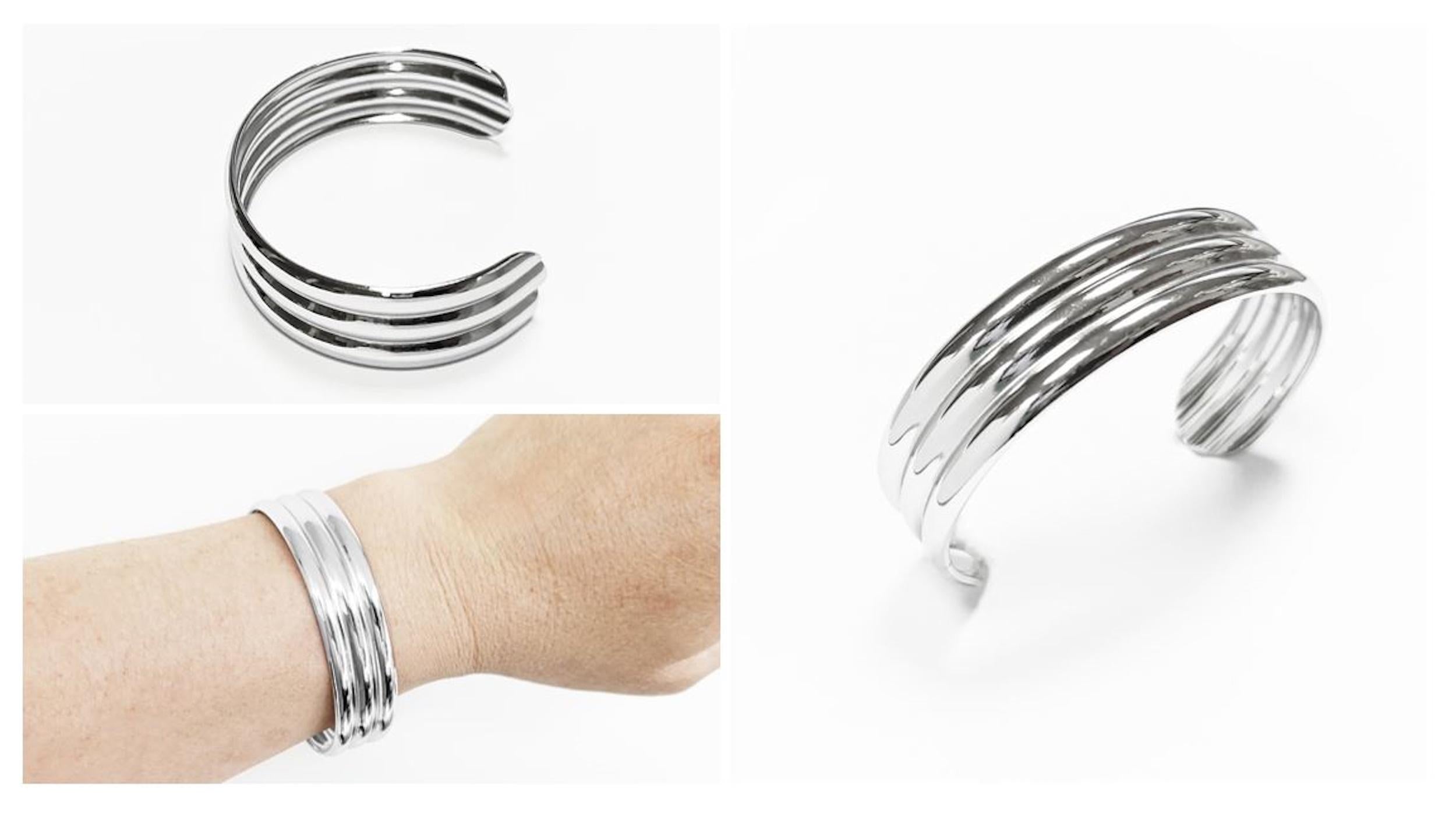 Triple Row Cuff • Stainless Steel • Modern Open Bangle