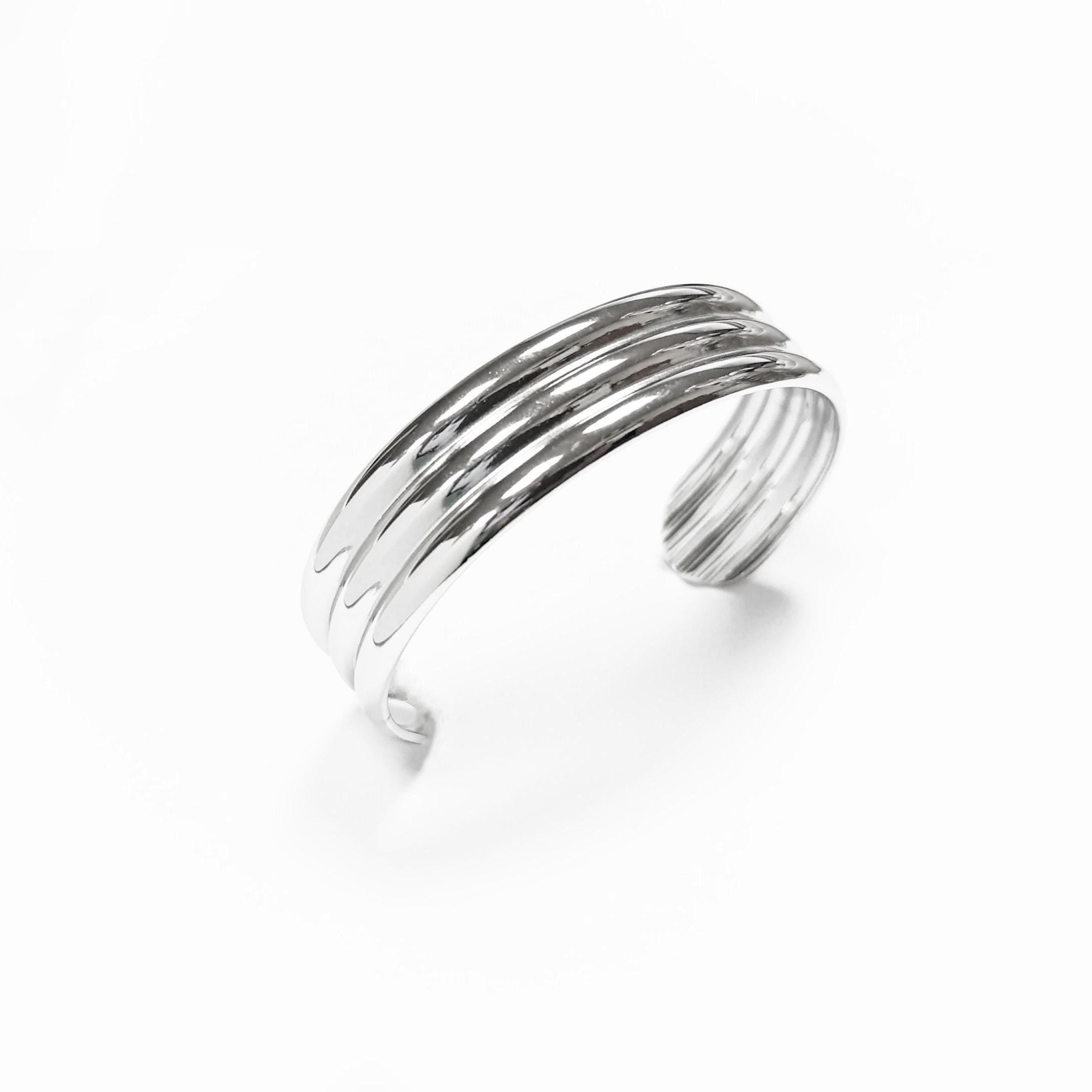 Triple Row Cuff • Stainless Steel • Modern Open Bangle