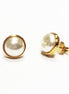 Classic Pearl Stud Earrings • 18K Gold-Plated Minimalist Round Bezel Setting • Elegant & Timeless Shell Pearl Design Jewelry for Everyday