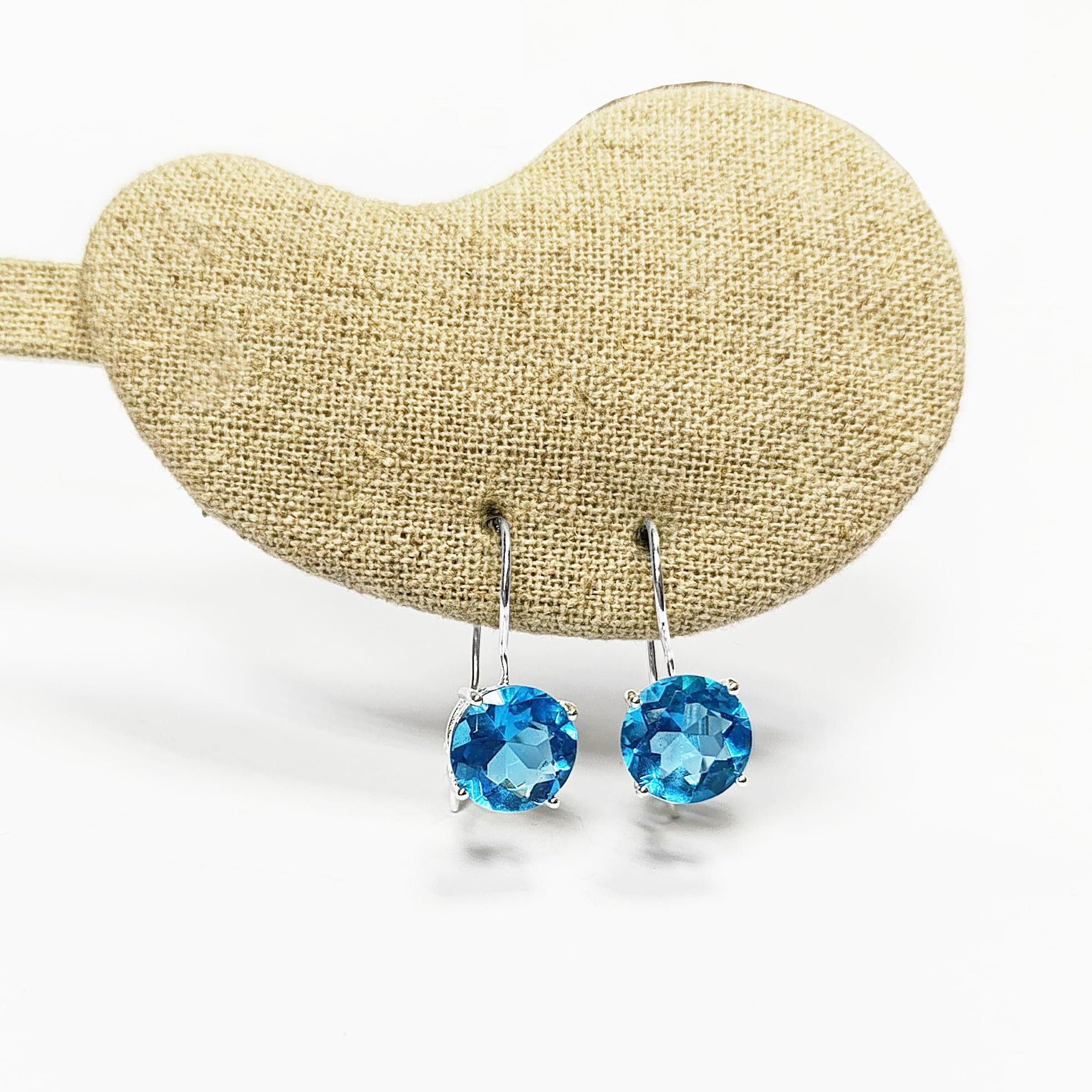 Stone 10mm Clear BLUE Stone Hook Earrings, Sterling Silver, 925 Earrings, Crocheted Earrings, Closed Crocheted Earrings, Blue Glass Stone